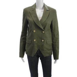 Laveer Womens Cotton Green Blazer Buttoned Long Sleeve Fall Size 4